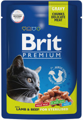 Корм Brit Premium Sterilised Lamb & Beef (в соусе) для стерилизованных кошек, ягненок и говядина, 85 г