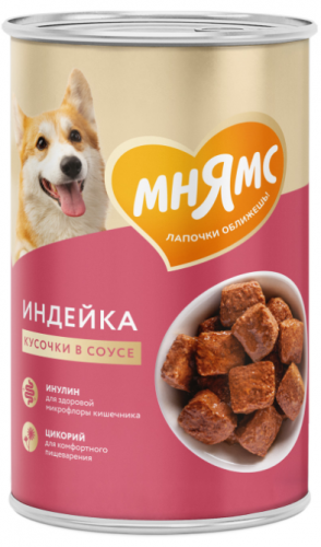 Влажный корм Мнямс Консервы Кусочки в соусе с индейкой для собак всех пород «КОМФОРТНОЕ ПИЩЕВАРЕНИЕ" 400 г