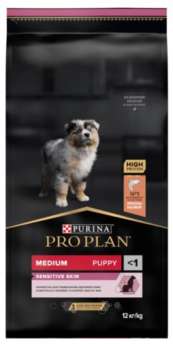 Корм Purina Pro Plan для щенков средних пород с чувствительной кожей, лосось и рис