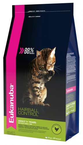 Корм для кошек Eukanuba Cat Hairball для вывода шерсти из желудка с домашней птицей